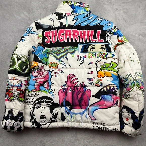 AOP Sugarhill Blizzard Psycho Puffer Jacket Mens Small Streetwear All Over Print